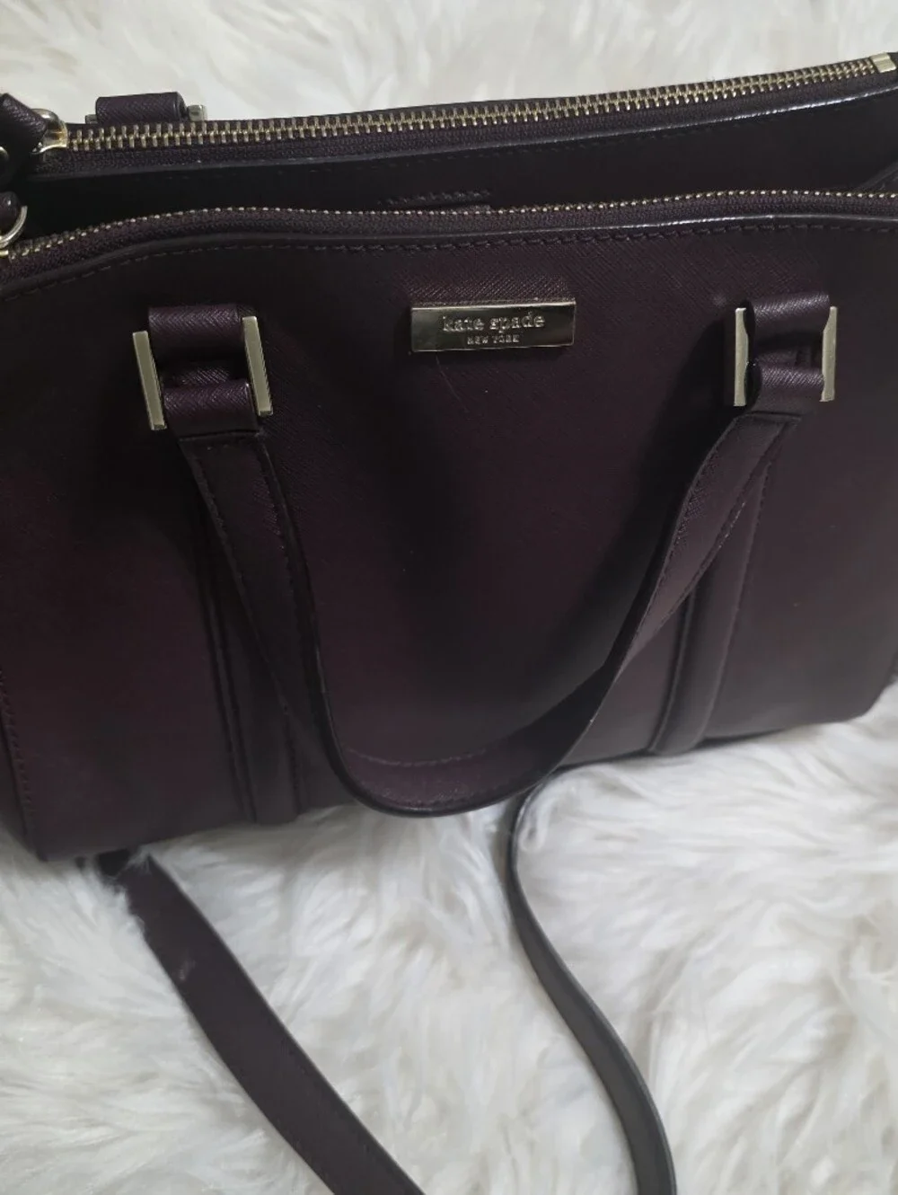 kate spade Plum Saffiano Satchel with Detachable Strap